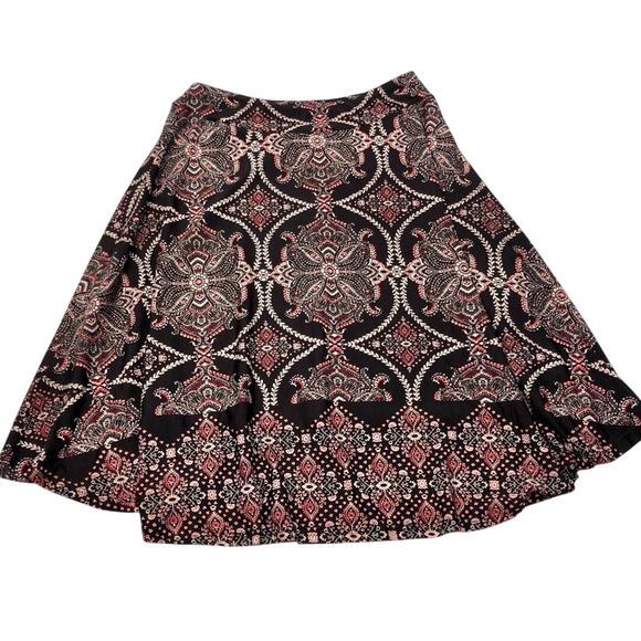Reneec Flare A LIne Brown Orange Cream Paisley Skirt Fully Lined Banded Waist - Picture 3 of 16